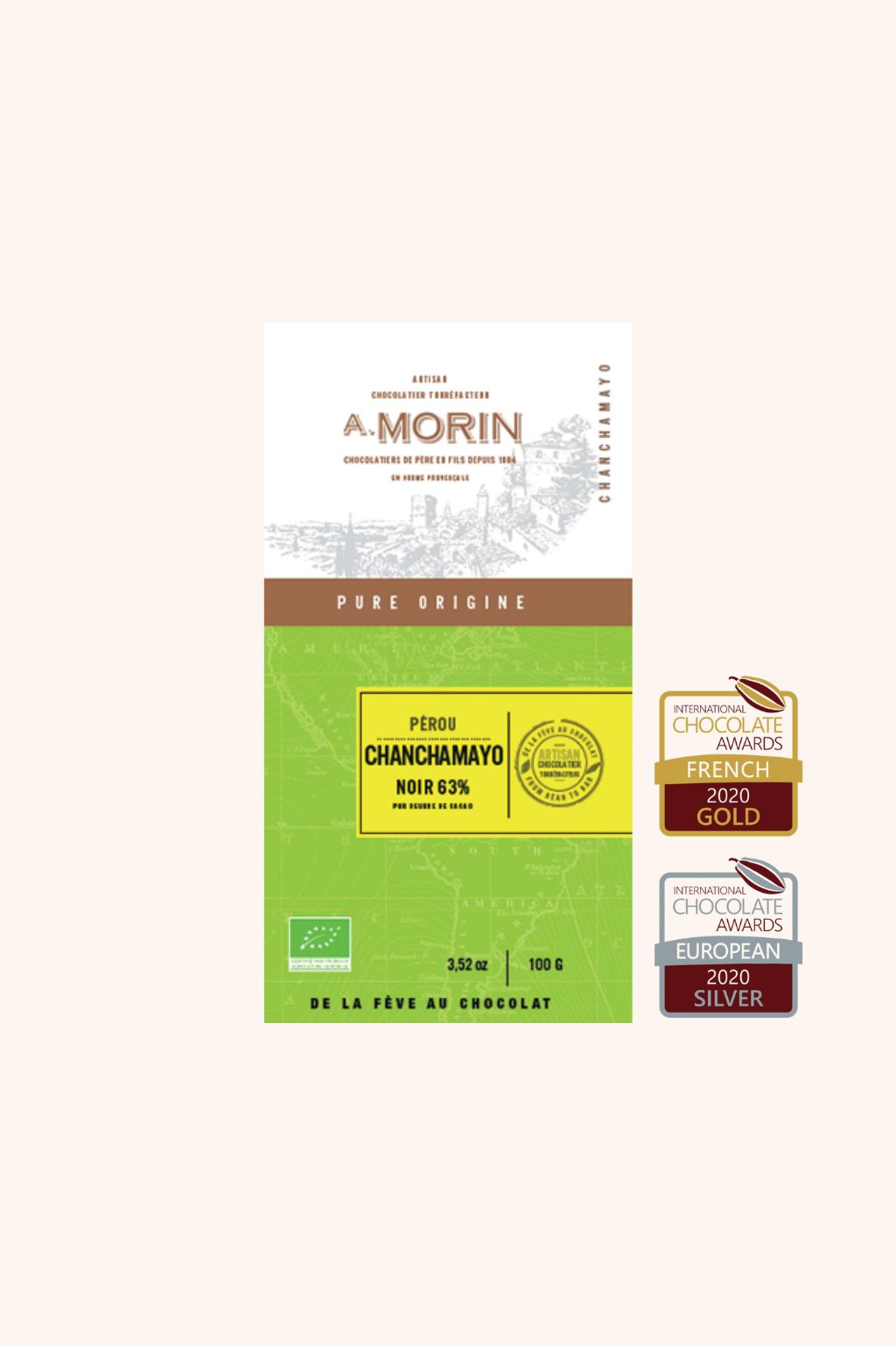 Tablette de chocolat noir Pérou Chanchamayo 63% BIO 100g