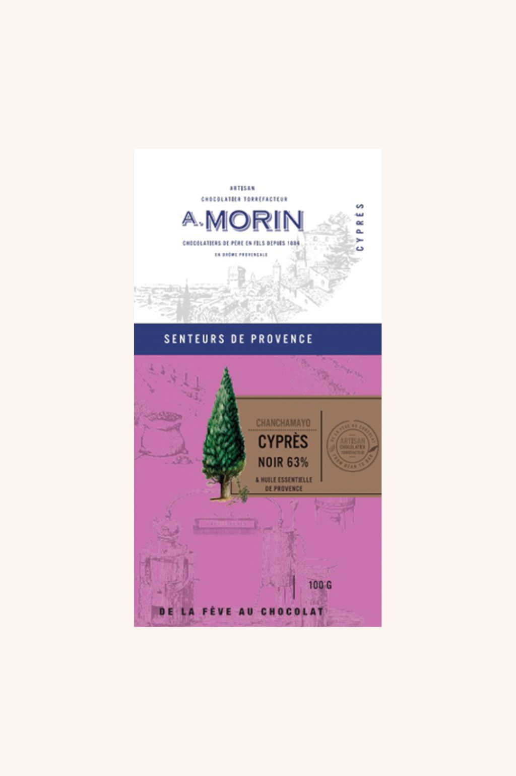 Tablette de chocolat noir à l’huile essentielle Cyprès 63% - 100g