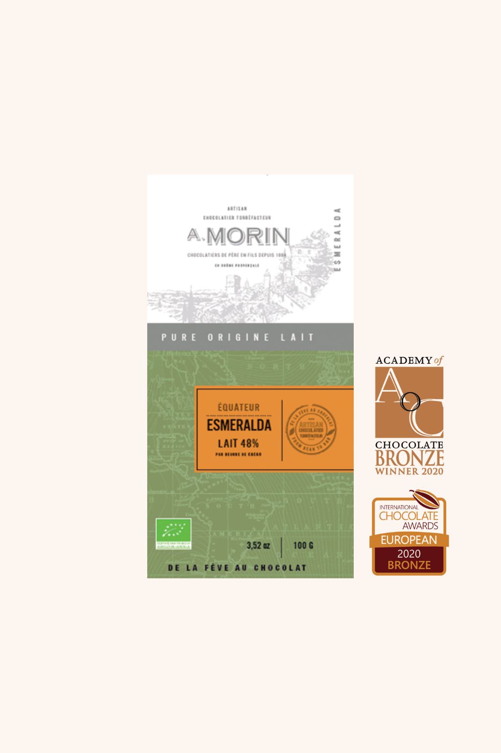 Tablette de chocolat au lait Equateur Esmeralda 48% BIO - 100g