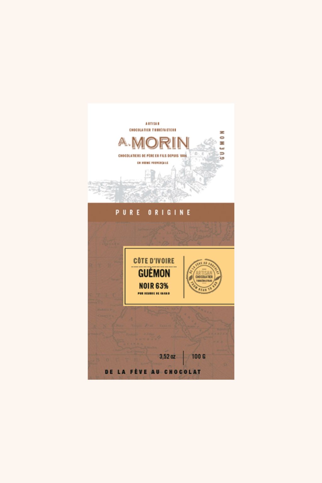 Tablette de chocolat noir Côte d'Ivoire Guémon 63% - 100g