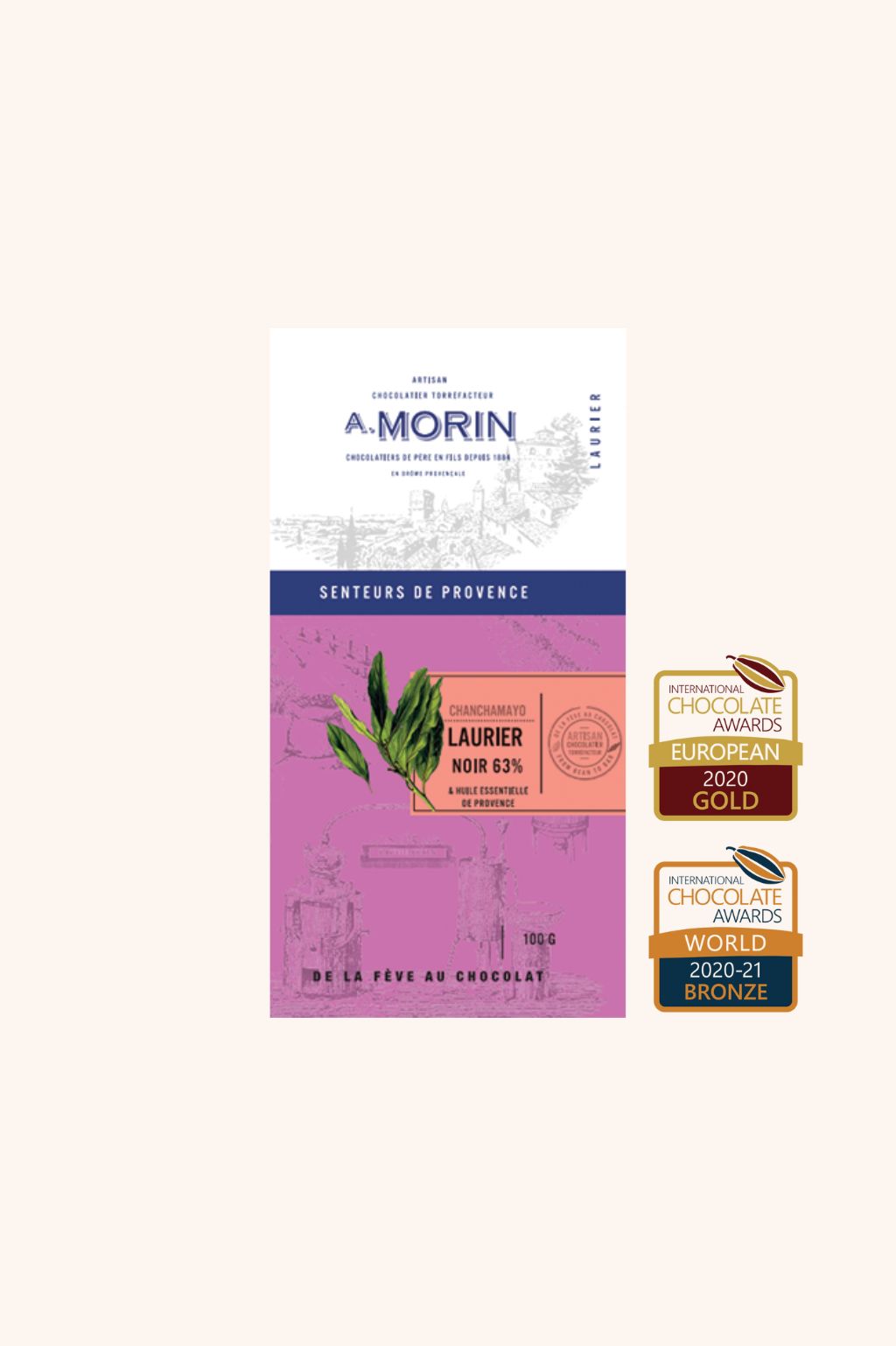 Tablette de chocolat noir à l’huile essentielle Laurier 63% - 100g