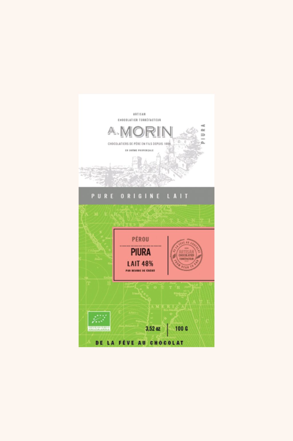 Tablette de chocolat au lait Pérou Piura 48% BIO - 100g