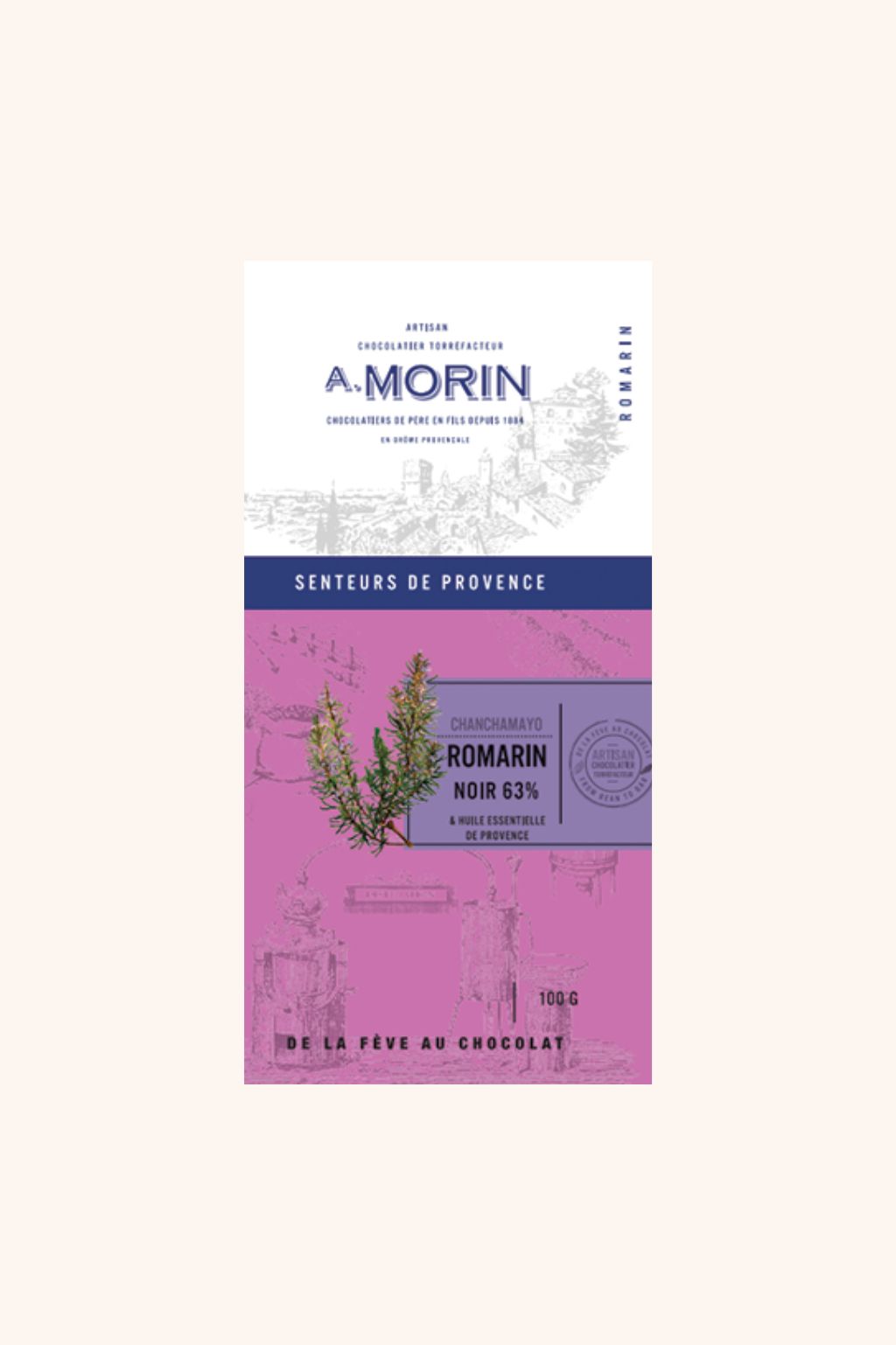 Tablette de chocolat noir à l’huile essentielle Romarin 63% - 100g