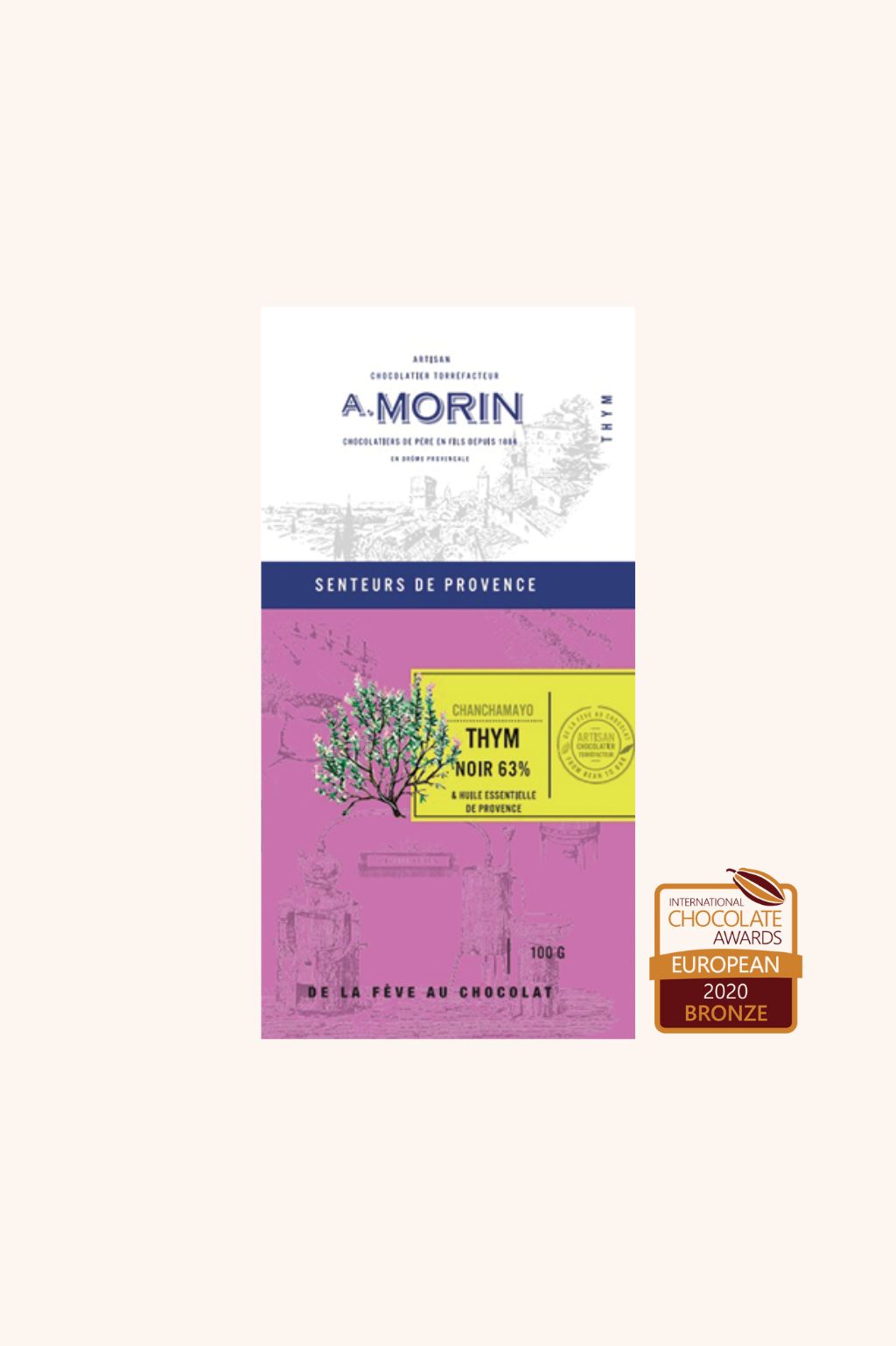 Tablette de chocolat noir à l’huile essentielle Thym 63% - 100g