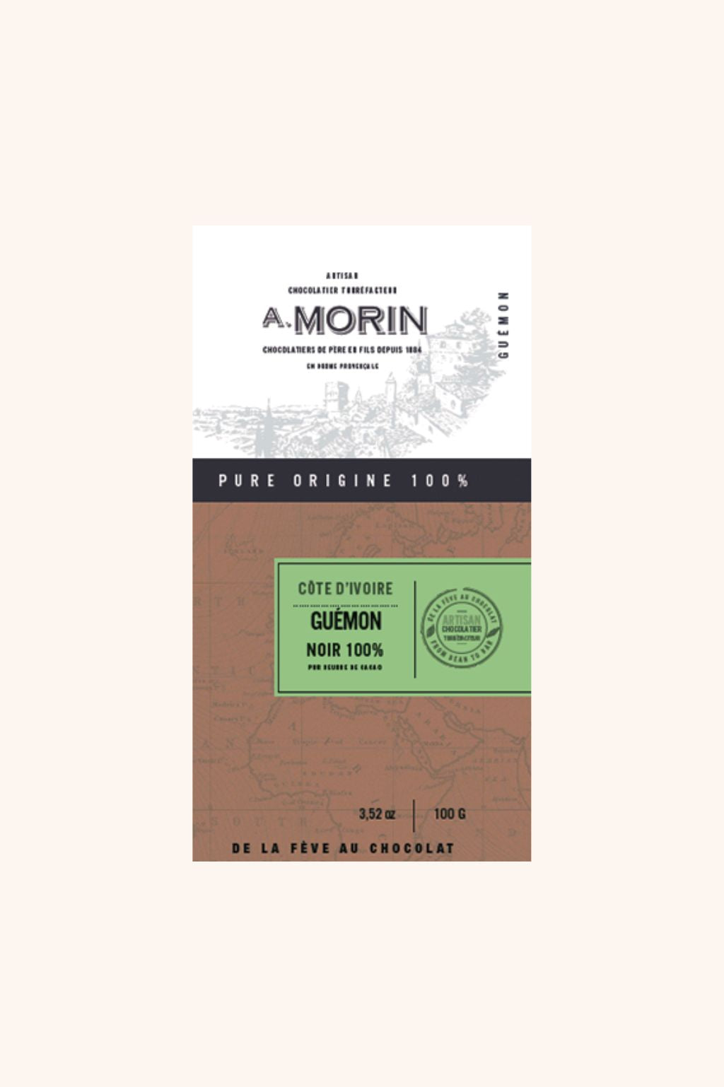 Tablette de pâte de cacao Côte d’Ivoire Guémon 100% - 100g