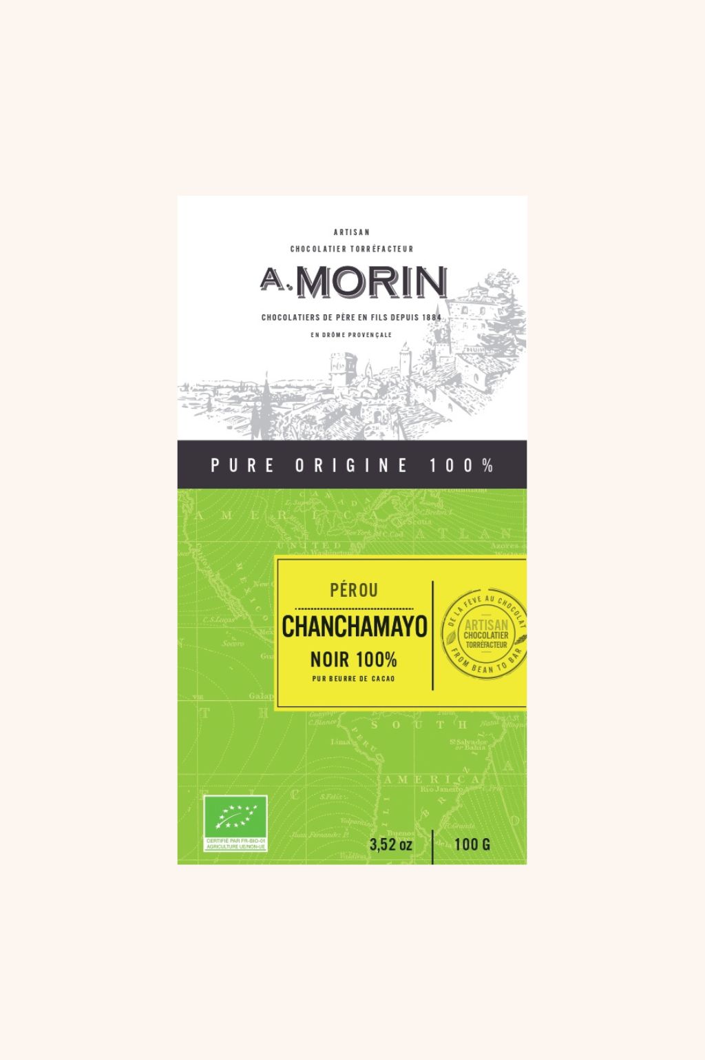 Tablette de pâte de cacao Pérou Chanchamayo 100% BIO - 100g