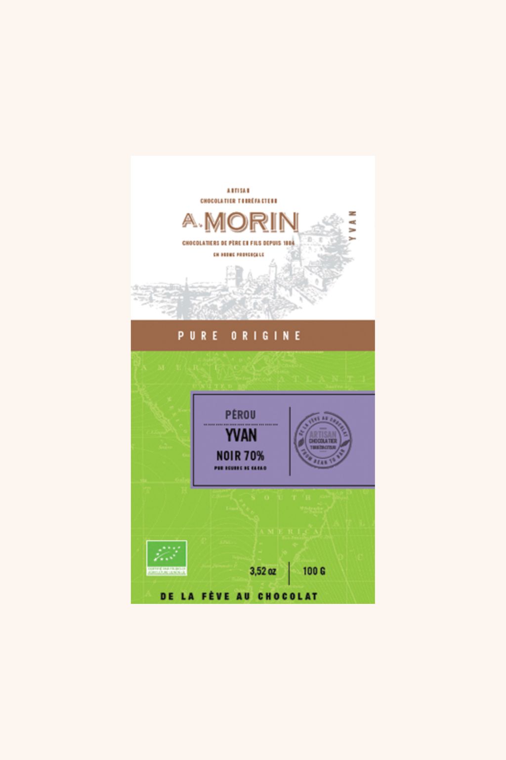 Tablette de chocolat noir Pérou Yvan 70% BIO 100g