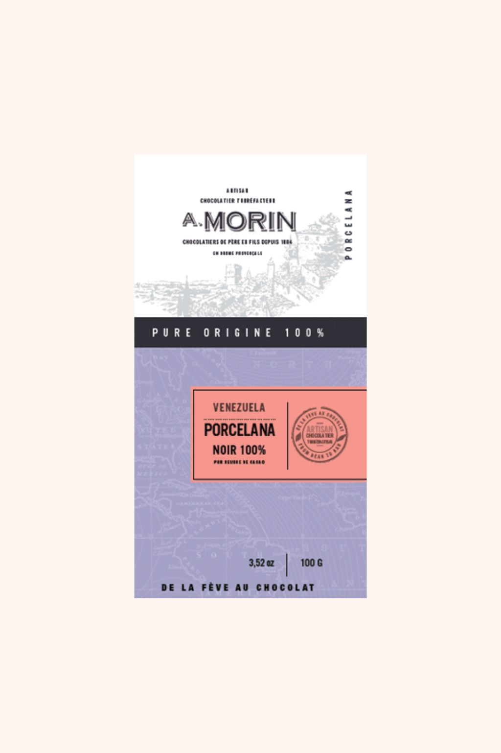 Tablette de pâte de cacao Venezuela Porcelana 100% - 100g