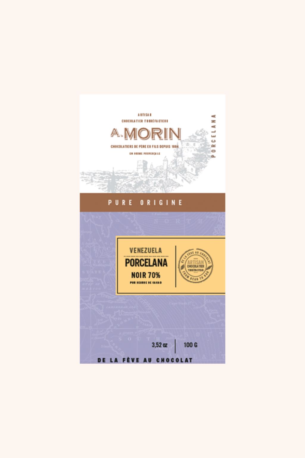 Tablette de chocolat noir Venezuela Porcelana 70% 100g